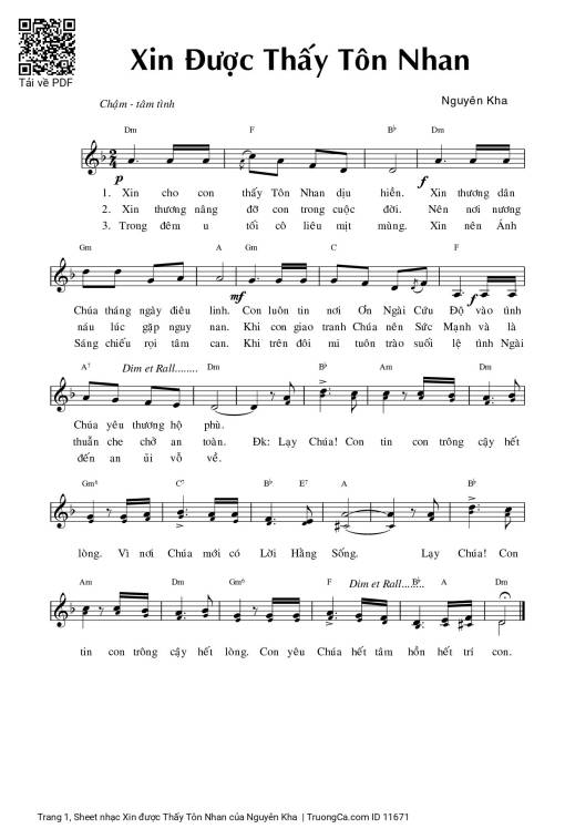 Sheet PDF of Xin được Thấy Tôn Nhan