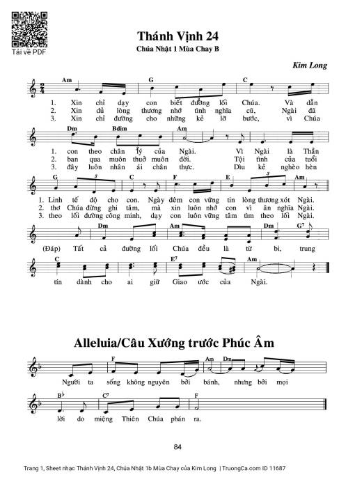 Sheet PDF of Thánh Vịnh 24, Chúa Nhật 1b Mùa Chay