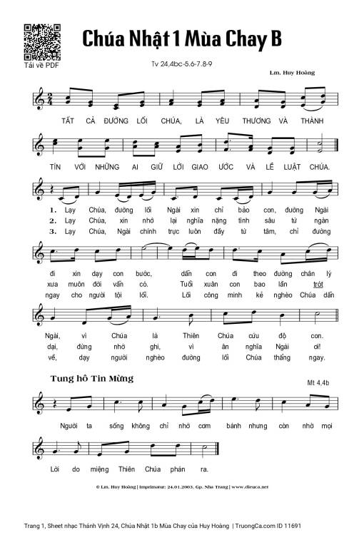 Sheet PDF of Thánh Vịnh 24, Chúa Nhật 1b Mùa Chay