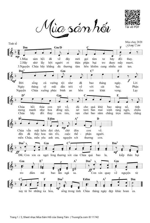 Sheet PDF of Mùa Sám Hối
