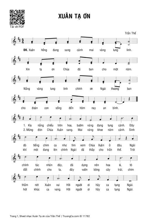 Sheet PDF of Xuân Tạ ơn - Trần Thế
