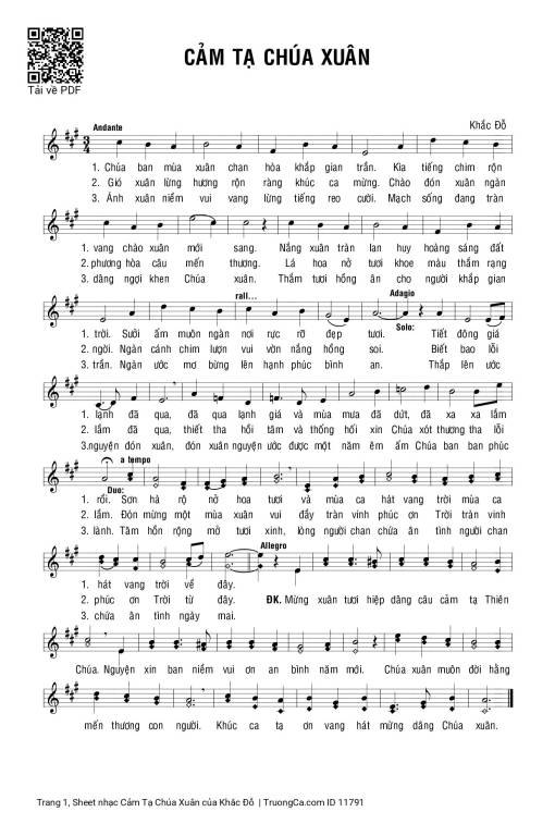Sheet PDF of Cảm Tạ Chúa Xuân