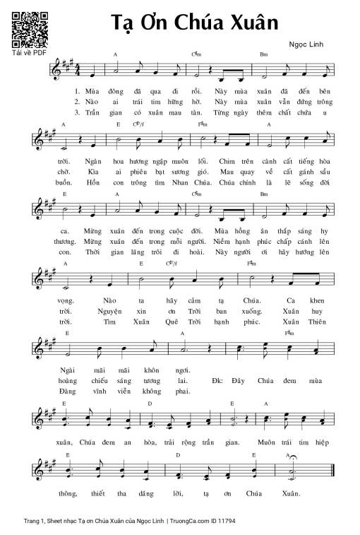 Sheet PDF of Tạ ơn Chúa Xuân