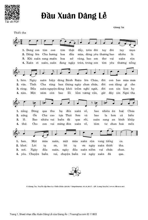 Sheet PDF of đầu Xuân Dâng Lễ