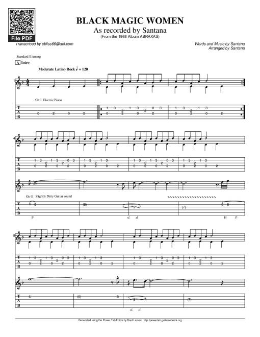 Sheet PDF of Cô gái ma quái (Black magic woman) Guitar TAB