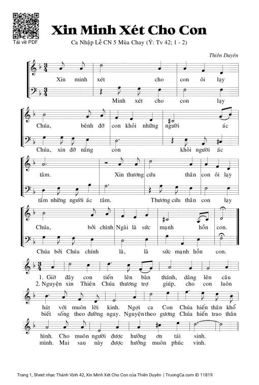 Sheet PDF of Thánh Vịnh 42, Xin Minh Xét Cho Con