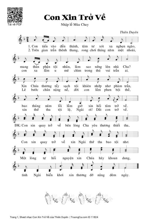 Sheet PDF of Con Xin Trở Về