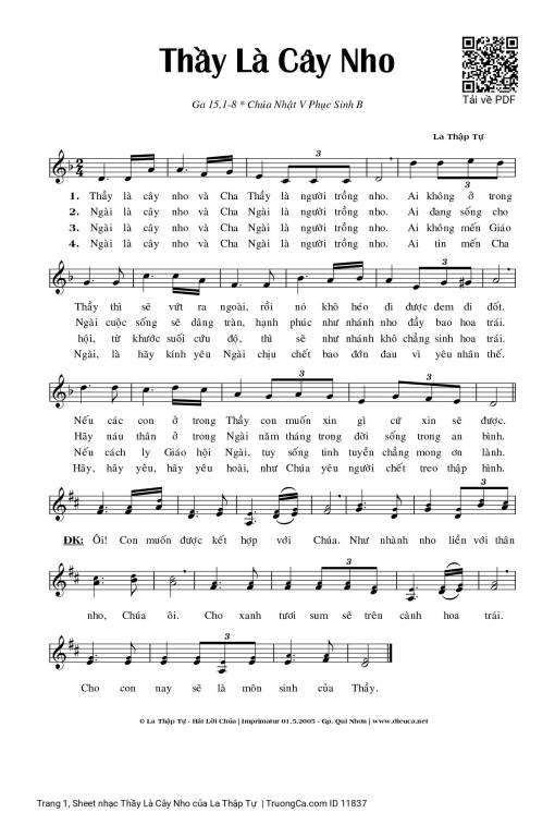 Sheet PDF of Thầy Là Cây Nho