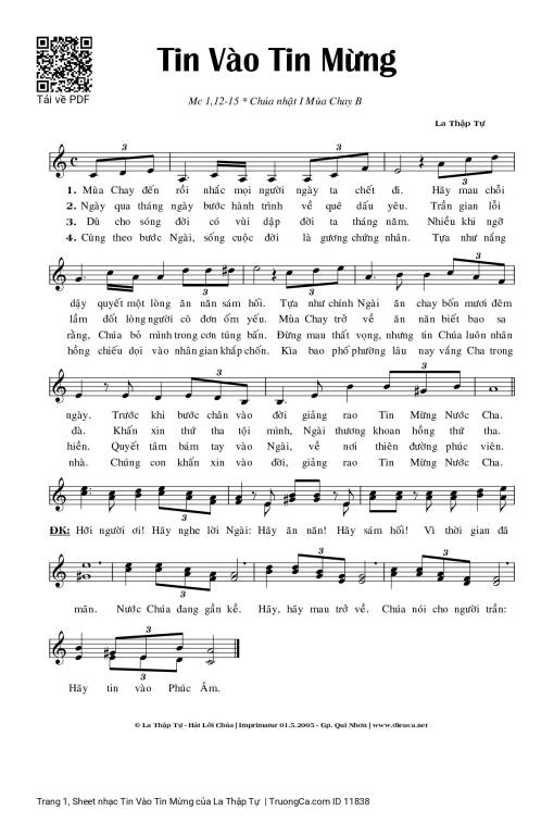 Sheet PDF of Tin Vào Tin Mừng