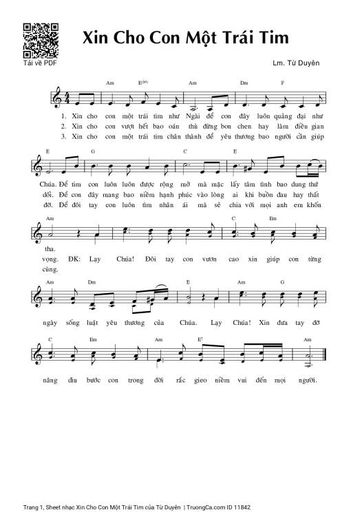 Sheet PDF of Xin Cho Con Một Trái Tim