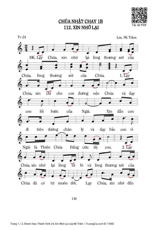 Sheet PDF of Thánh Vịnh 24, Xin Nhớ Lại