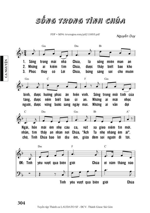 Sheet PDF of Sống Trong Tình Chúa
