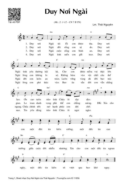 Sheet PDF of Duy Nơi Ngài - Thái Nguyên