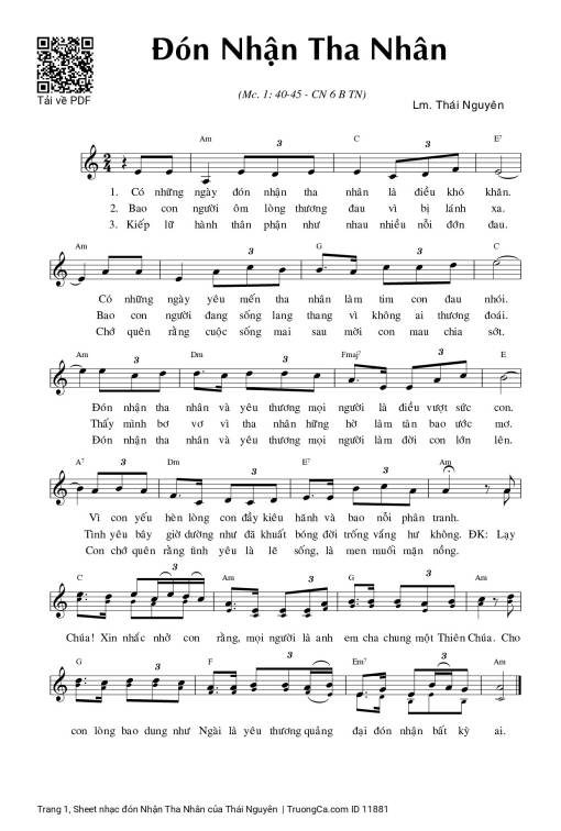 Sheet PDF of đón Nhận Tha Nhân