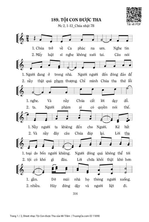 Sheet PDF of Tội Con được Tha