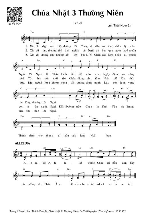 Sheet PDF of Thánh Vịnh 24, Chúa Nhật 3b Thường Niên