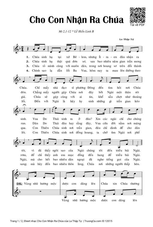 Sheet PDF of Cho Con Nhận Ra Chúa