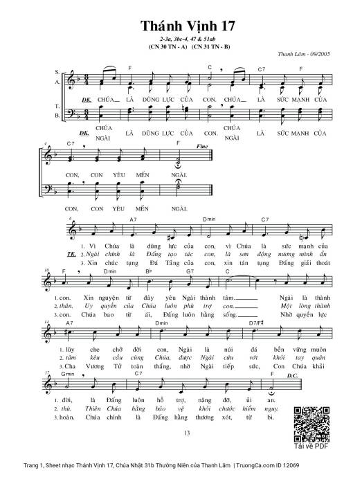 Sheet PDF of Thánh Vịnh 17, Chúa Nhật 31b Thường Niên