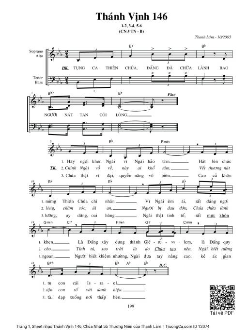 Sheet PDF of Thánh Vịnh 146, Chúa Nhật 5b Thường Niên