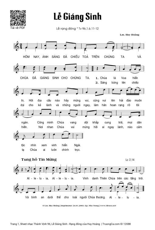 Sheet PDF of Thánh Vịnh 96, Lễ Giáng Sinh - Rạng đông