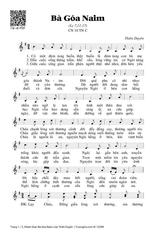 Sheet PDF of Bà Góa Naim - Thiên Duyên