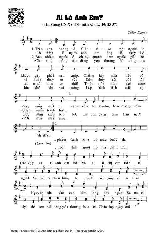 Sheet PDF of Ai Là Anh Em? - Thiên Duyên