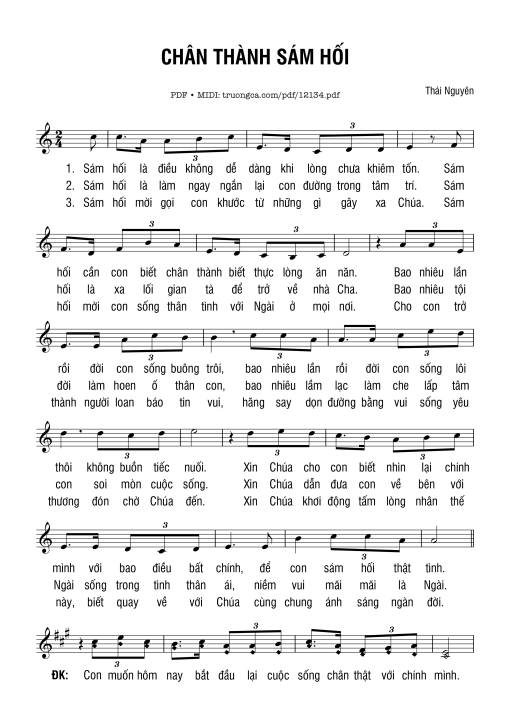 Sheet PDF of Chân Thành Sám Hối