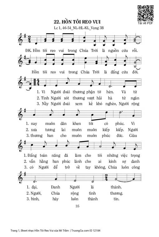 Sheet PDF of Hồn Tôi Reo Vui