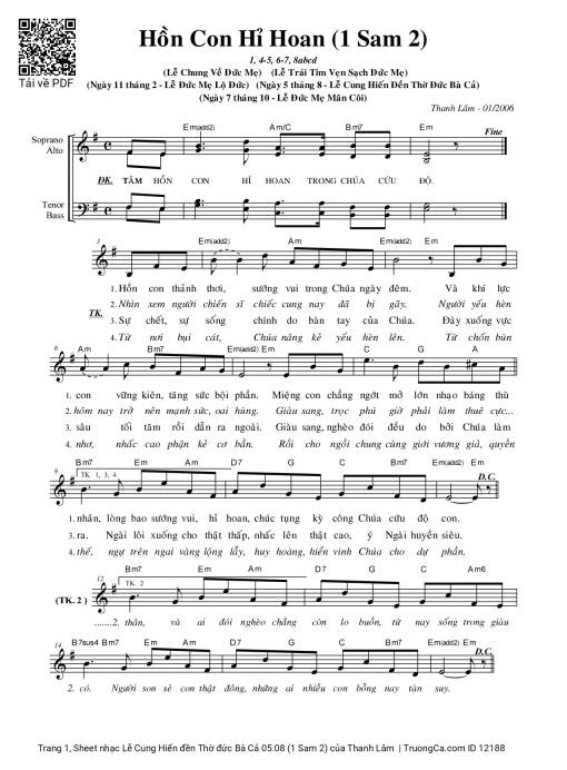 Sheet PDF of Lễ Cung Hiến đền Thờ đức Bà Cả 05.08 (1 Sam 2)