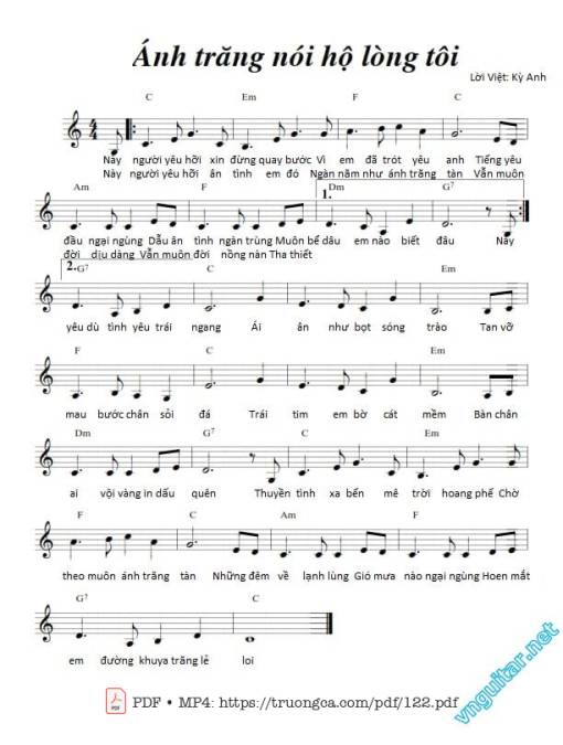 Sheet PDF of Ánh trăng lẻ loi (Ánh trăng hiểu lòng em - Shì jiè shàng zuì shāng xīn dí rén - 世界上最伤心的人)