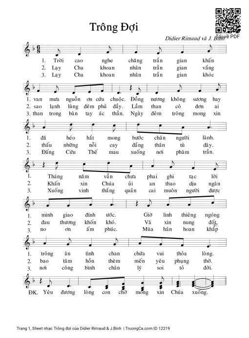 Sheet PDF of Trông đợi - Didier Rimaud & J.Bình
