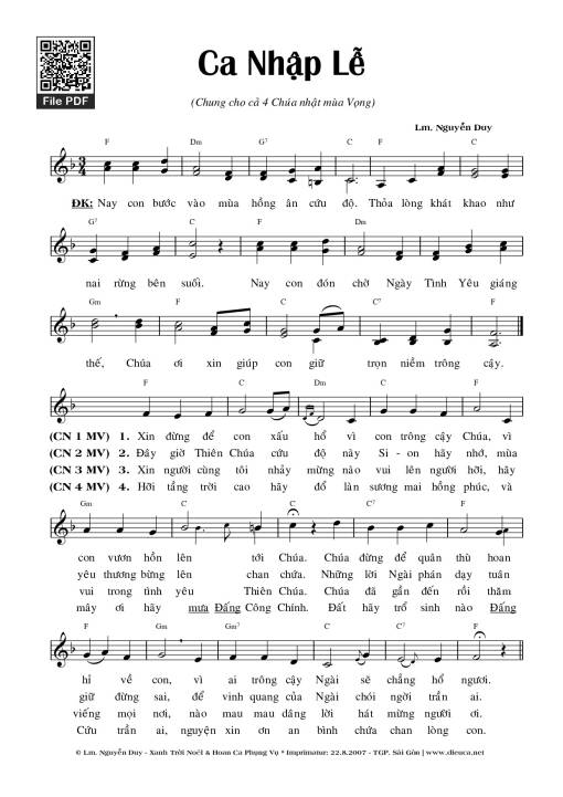 Sheet PDF of Ca Nhập Lễ 1 Mùa Vọng
