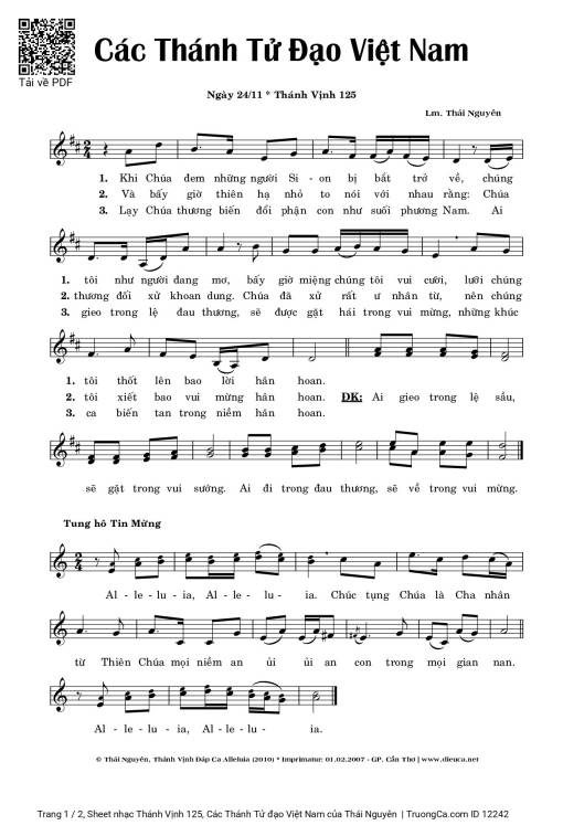 Sheet PDF of Thánh Vịnh 125, Các Thánh Tử đạo Việt Nam