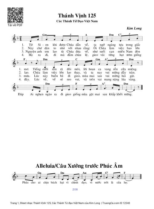 Sheet PDF of Thánh Vịnh 125, Các Thánh Tử đạo Việt Nam
