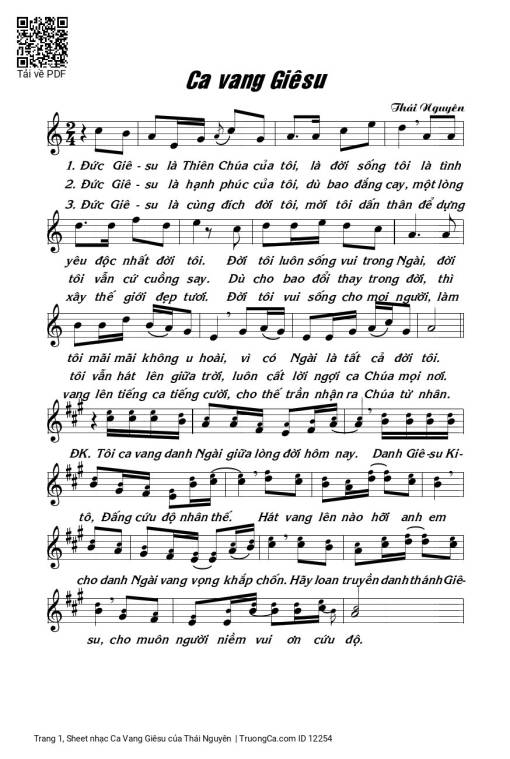 Sheet PDF of Ca Vang Giêsu - Thái Nguyên