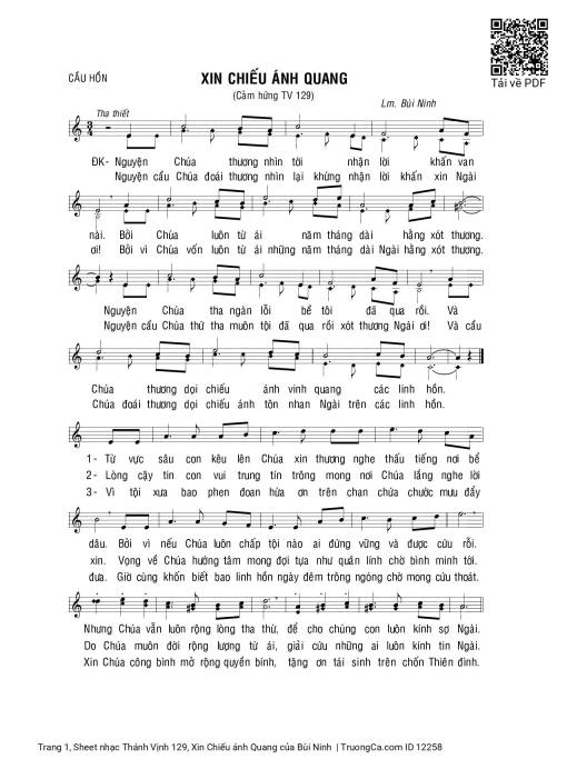 Sheet PDF of Thánh Vịnh 129, Xin Chiếu ánh Quang