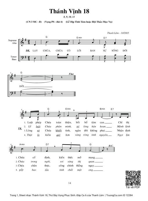 Thánh Vịnh 18, Thứ Bảy Vọng Phục Sinh /đáp Ca 6