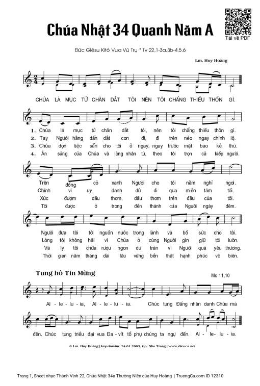 Thánh Vịnh 22, Chúa Nhật 34a Thường Niên