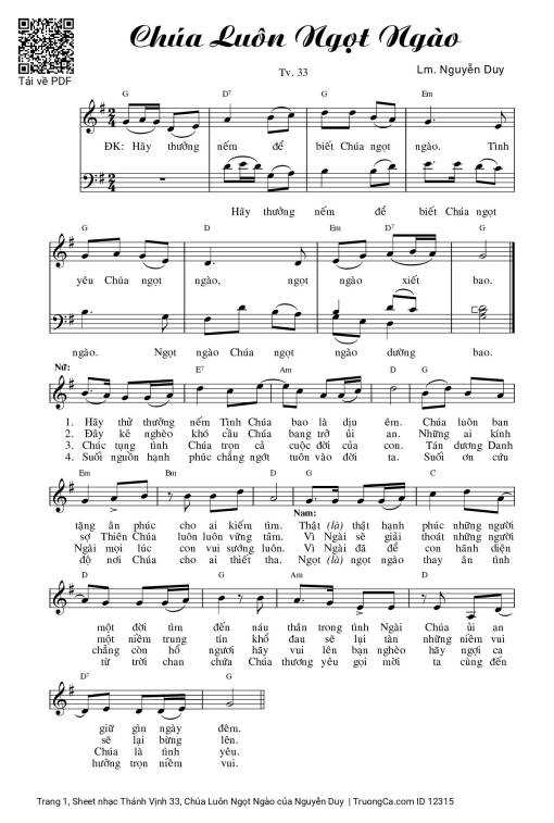 Sheet PDF of Thánh Vịnh 33, Chúa Luôn Ngọt Ngào