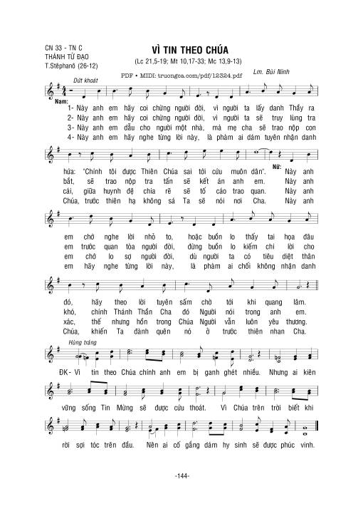 Sheet PDF of Vì Tin Theo Chúa