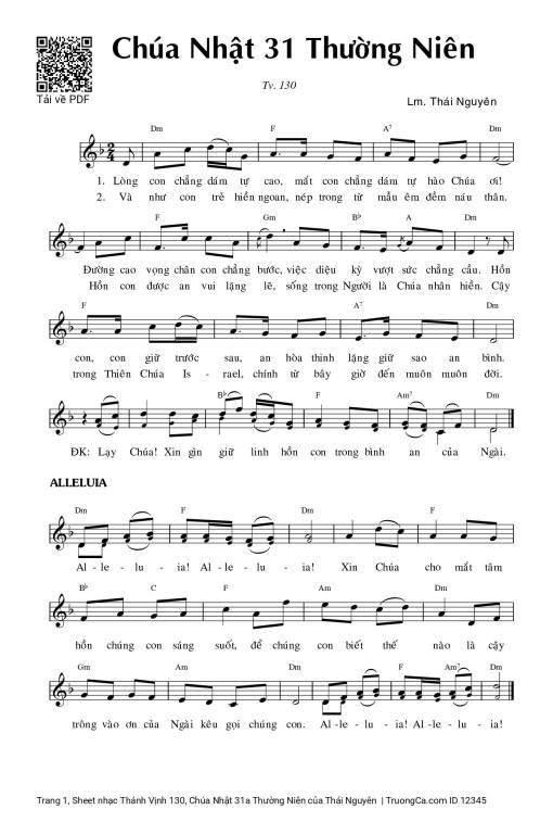 Sheet PDF of Thánh Vịnh 130, Chúa Nhật 31a Thường Niên