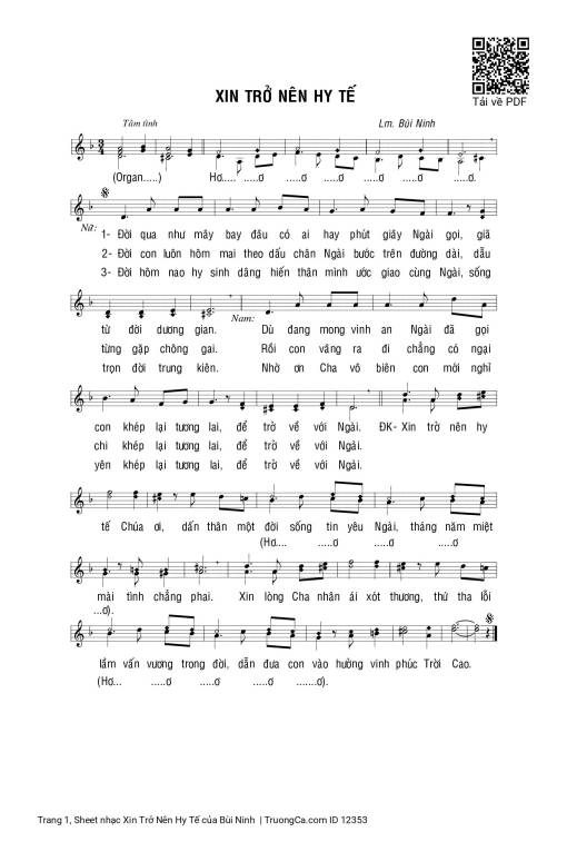 Sheet PDF of Xin Trở Nên Hy Tế