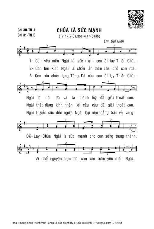 Sheet PDF of Thánh Vịnh , Chúa Là Sức Mạnh (tv 17