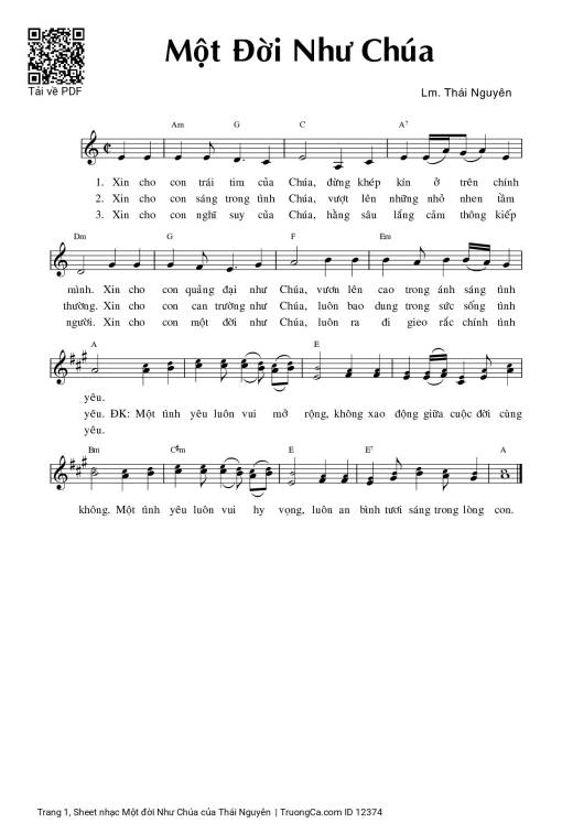 Sheet PDF of Một đời Như Chúa