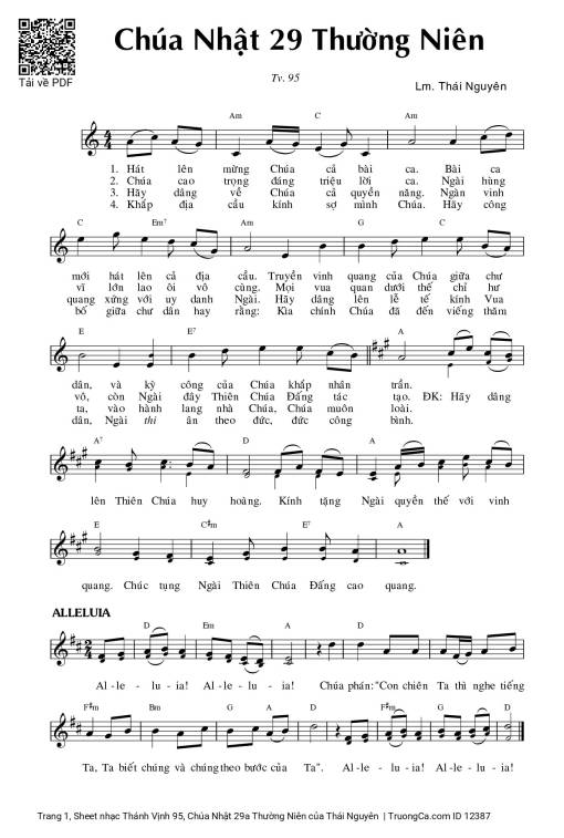 Sheet PDF of Thánh Vịnh 95, Chúa Nhật 29a Thường Niên