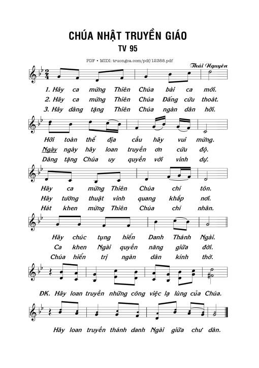 Sheet PDF of Thánh Vịnh 95, Lễ Khánh Nhật Truyền Giáo