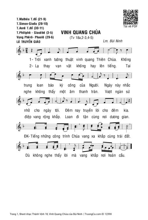 Sheet PDF of Thánh Vịnh 18, Vinh Quang Chúa