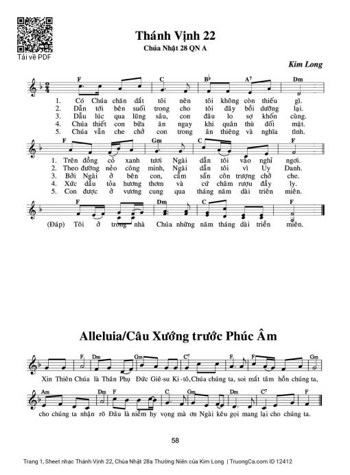 Sheet PDF of Thánh Vịnh 22, Chúa Nhật 28a Thường Niên