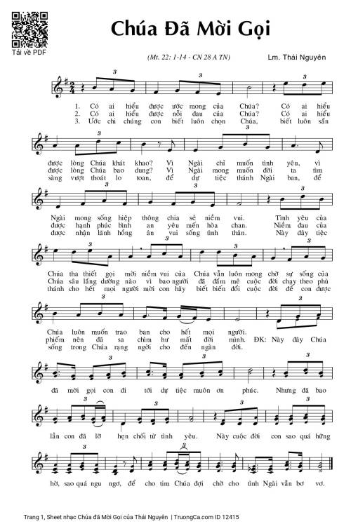 Sheet PDF of Chúa đã Mời Gọi