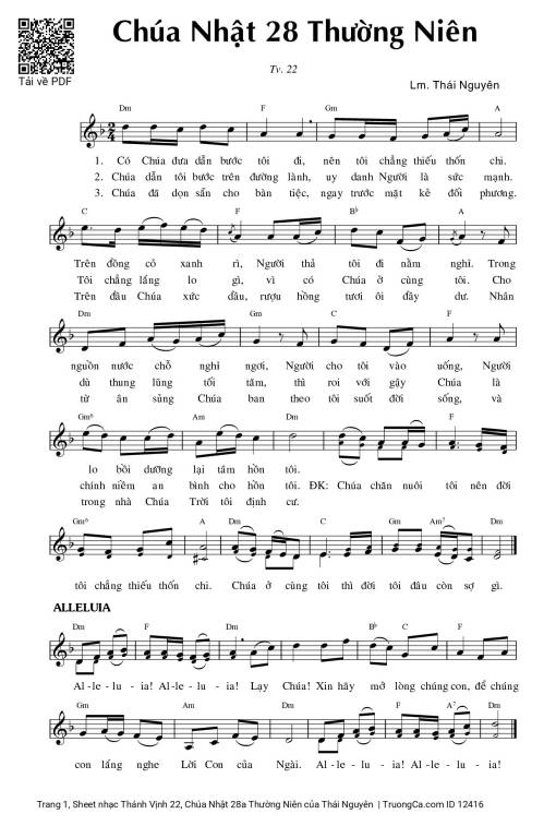 Sheet PDF of Thánh Vịnh 22, Chúa Nhật 28a Thường Niên